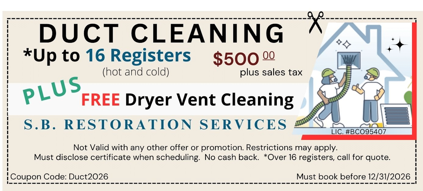 Duct Cleaning. Up to 16 registers. $500. Free Dryer Cleaning
